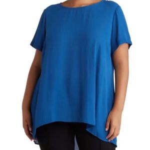 Vince Camuto Short Sleeve High-Low Blouse 1X Blue